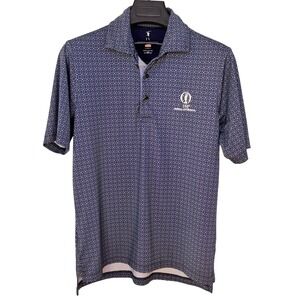 Fairway & Greene Mens Royal Liverpool 151st Golf Polo Shirt Blue Geometric Small